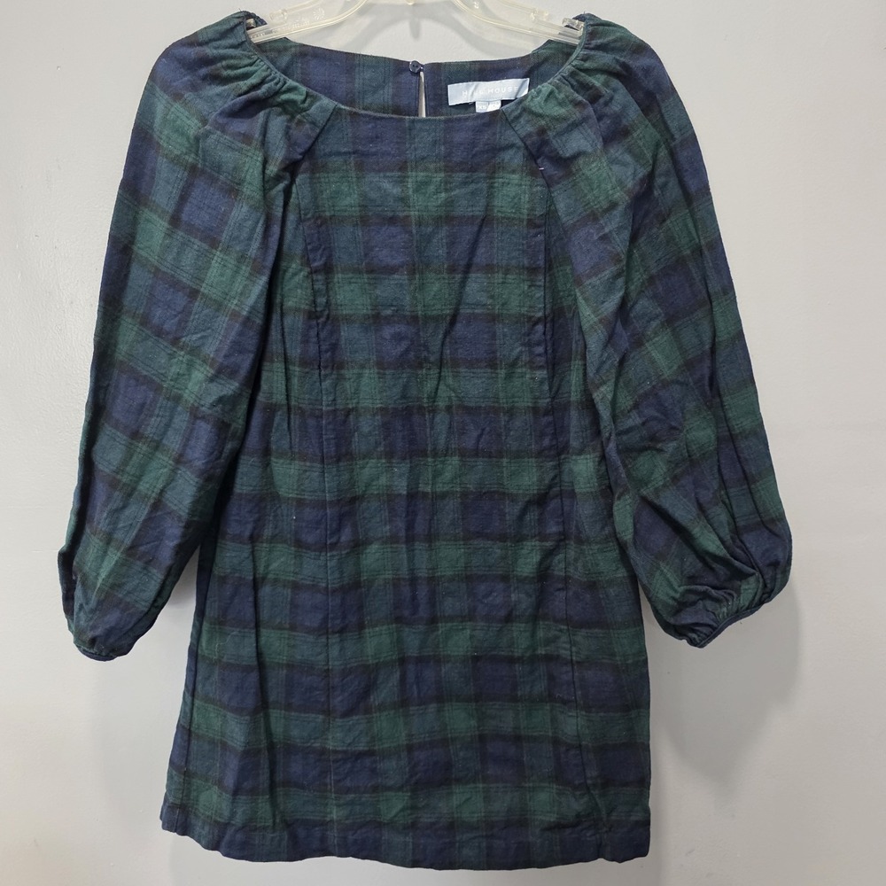 Hill House Dress Home Araminta Dress Size XS Blue Green Plaid Tartan
